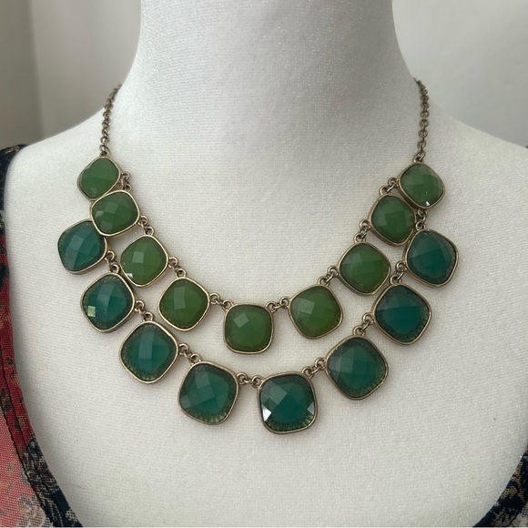 Sage green and Teal Jeweled Bib Statement Necklace - Picture 3 of 16
